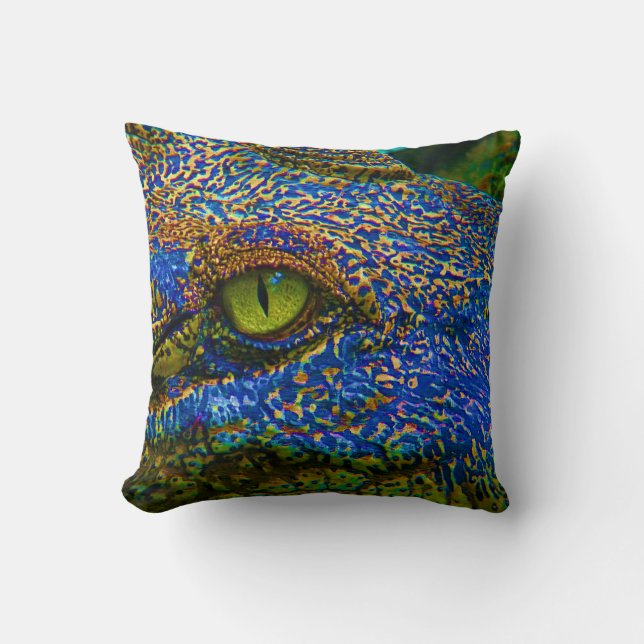 Alligator Crocodile Colourful Eye Editable! Throw Pillow (Front)