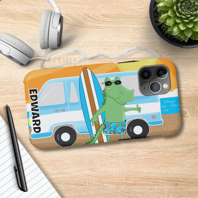 Alligator crocodile Retro Van Sunshine Surf Board Case-Mate iPhone Case (Alligator Retro Van Phone Case)