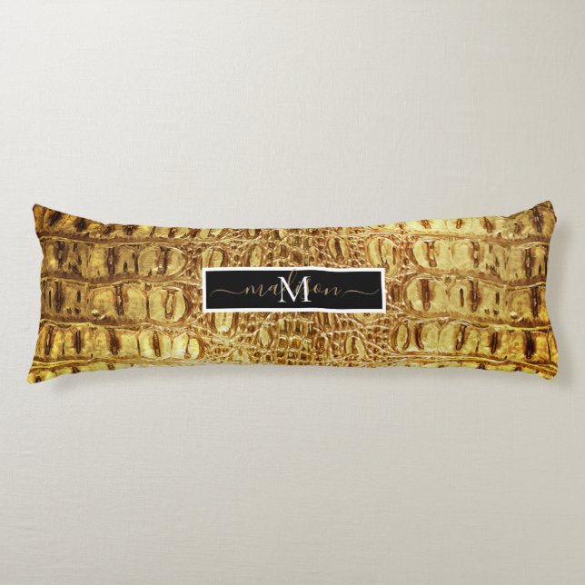Alligator Crocodile Skin Shiny Gold Personalized Body Pillow (Front)
