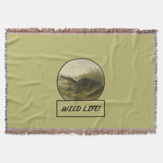 Alligator Dark Khaki Throw Blanket (Front)