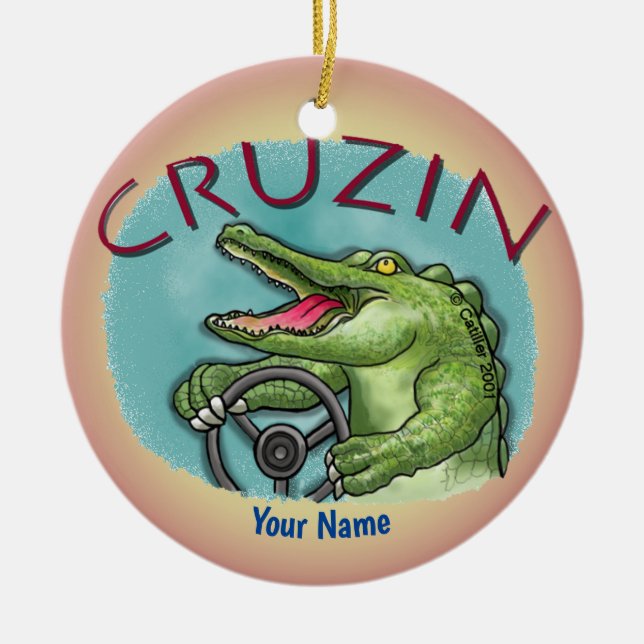 Alligator Driving Car  Ceramic Ornament (Front)