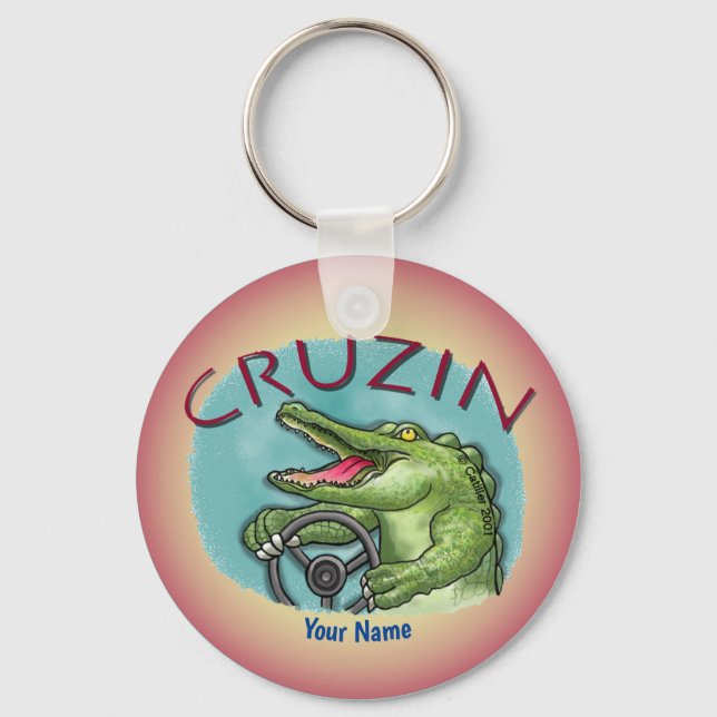 Alligator Driving Car  Keychain (Front)
