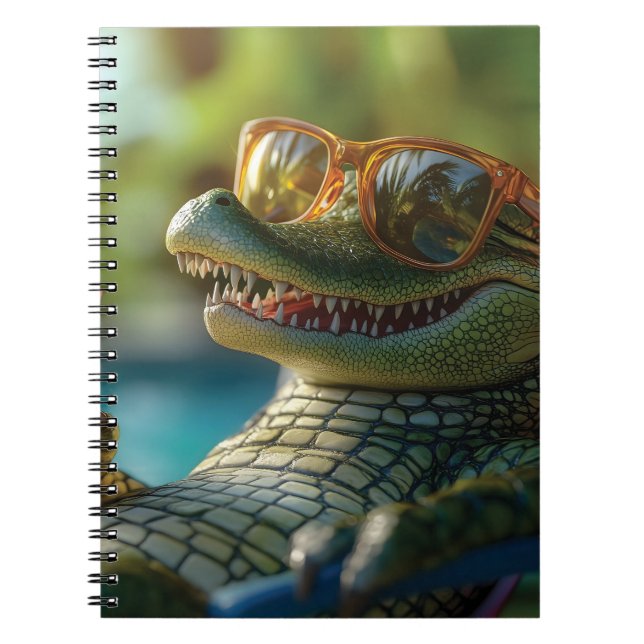 Alligator Enjoying a Poolside Cocktail Notebook (Front)