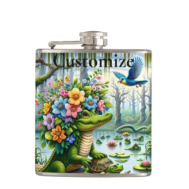Alligator Fantasy Swamp Thunder_Cove Hip Flask (Front)