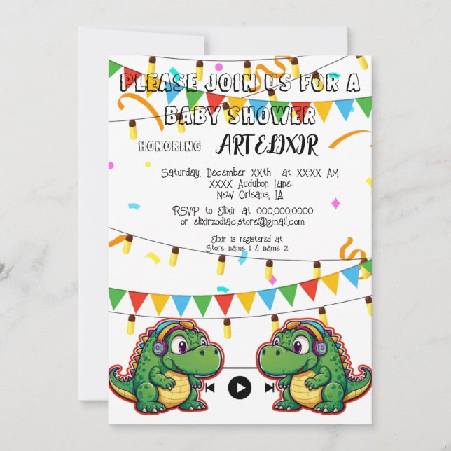 Alligator Festive Colourful Music Lover Print Invitation (Front)