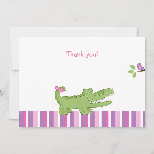 Alligator Flat Thank you note -Pink/Green Card (Front)