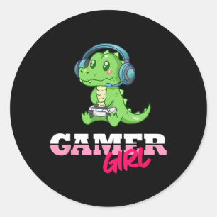 Alligator Gamer Girl Gaming Classic Round Sticker
