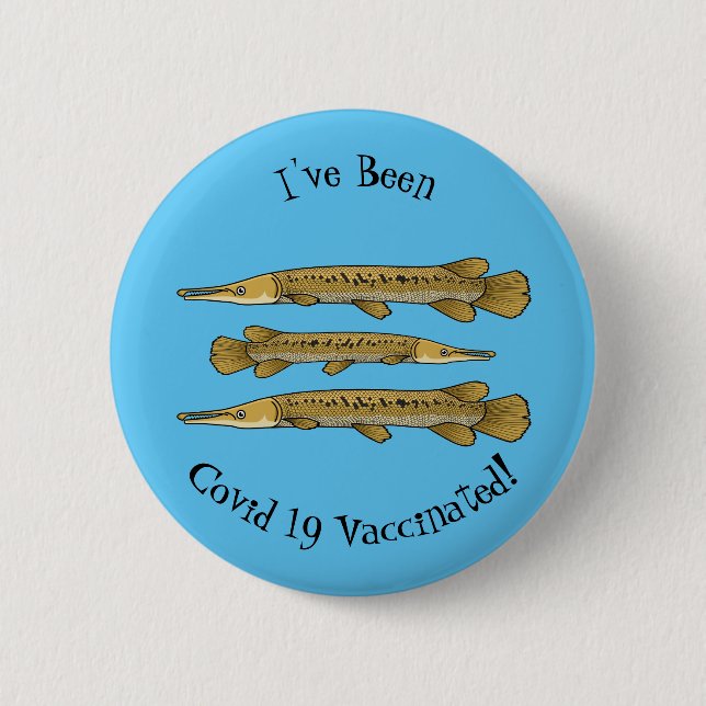 Alligator garfish cartoon illustration 2 inch round button (Front)