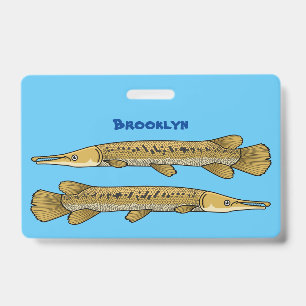 Alligator garfish cartoon illustration badge