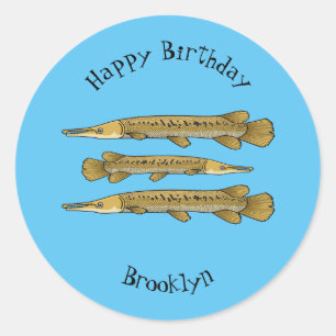 Alligator garfish cartoon illustration classic round sticker