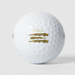 Alligator garfish cartoon illustration  golf balls