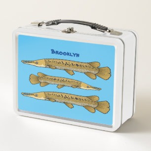 Alligator garfish cartoon illustration metal lunch box