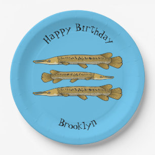 Alligator garfish cartoon illustration paper plate