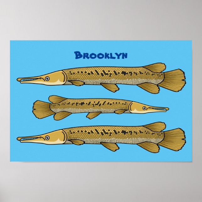 Alligator garfish cartoon illustration poster (Front)