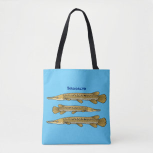 Alligator garfish cartoon illustration tote bag