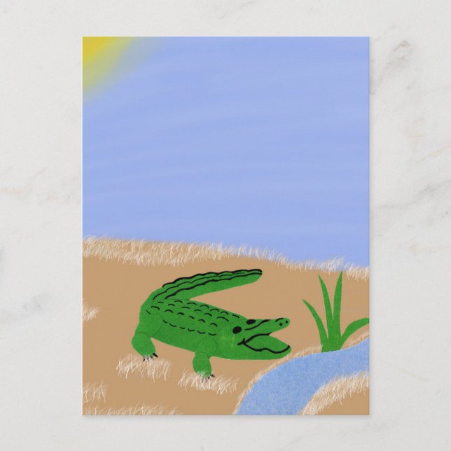 Alligator Green Whimsical Cartoon Art Postcard (Front)