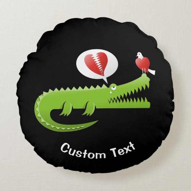 Alligator in Love Round Pillow (Front)
