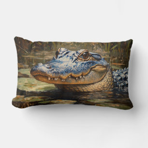 Alligator in the Everglades Wildlife Art Lumbar Pillow