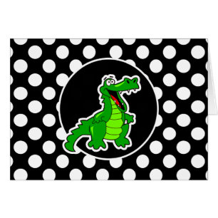 Alligator on Black and White Polka Dots
