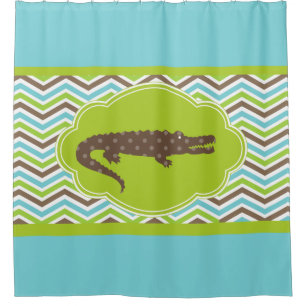Alligator on Blue Green Brown White Chevron