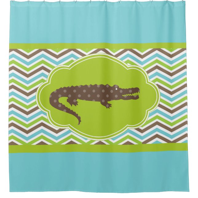 Alligator on Blue Green Brown White Chevron (Front)