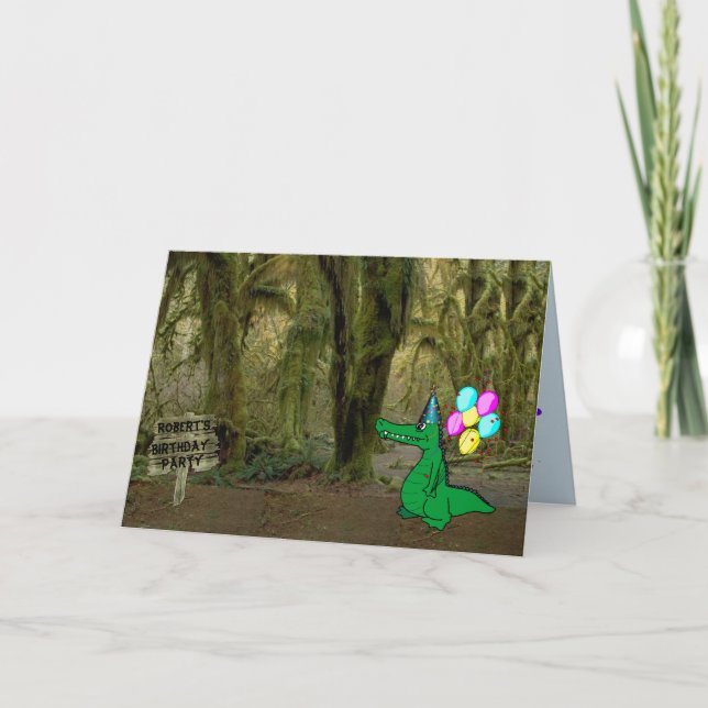 Alligator On Cute Birthday Card Customizable (Front)