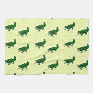 Alligator on yellow kitchen towel