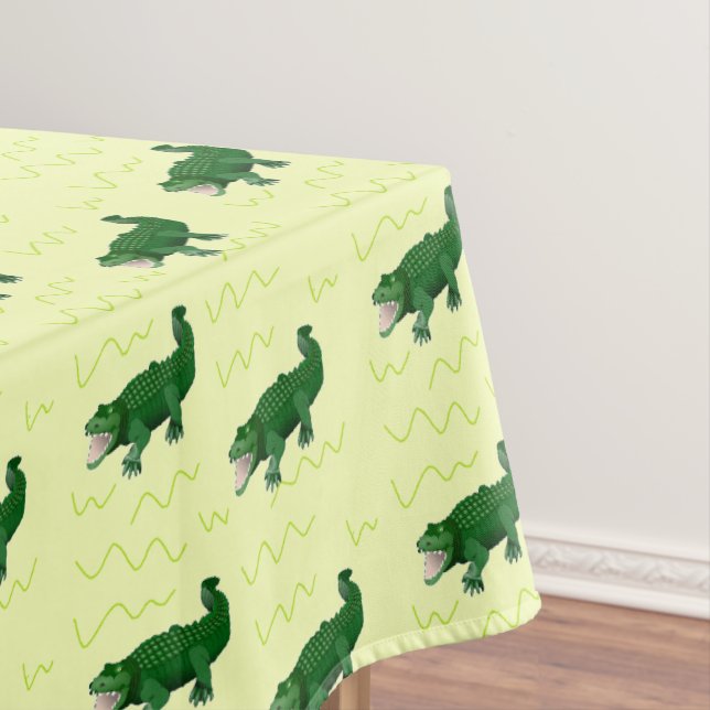 Alligator on yellow tablecloth (In Situ)