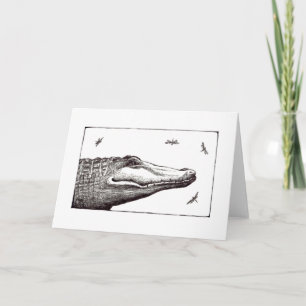 Alligator or crocodile dragonflies fun art drawing card