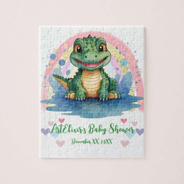 Alligator Pastel Rainbow Colourful Baby Shower Jigsaw Puzzle (Vertical)