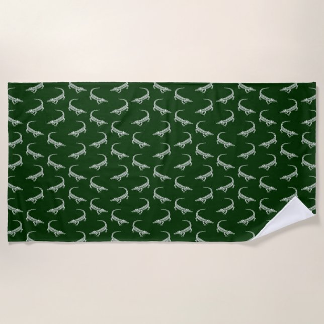 Alligator Pattern Vintage Art Alligators Design Beach Towel (Front)