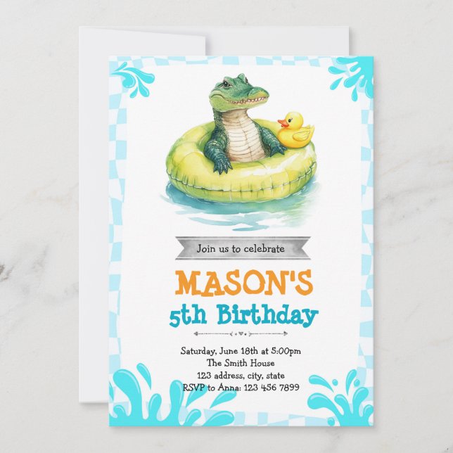 Alligator pool party invitation (Front)