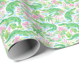 Alligator Preppy Palm Beach Pattern Print Wrapping Paper
