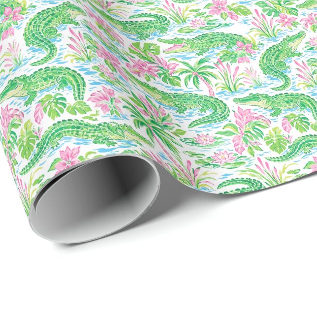 Alligator Preppy Palm Beach Pattern Print Wrapping Paper (Roll Corner)