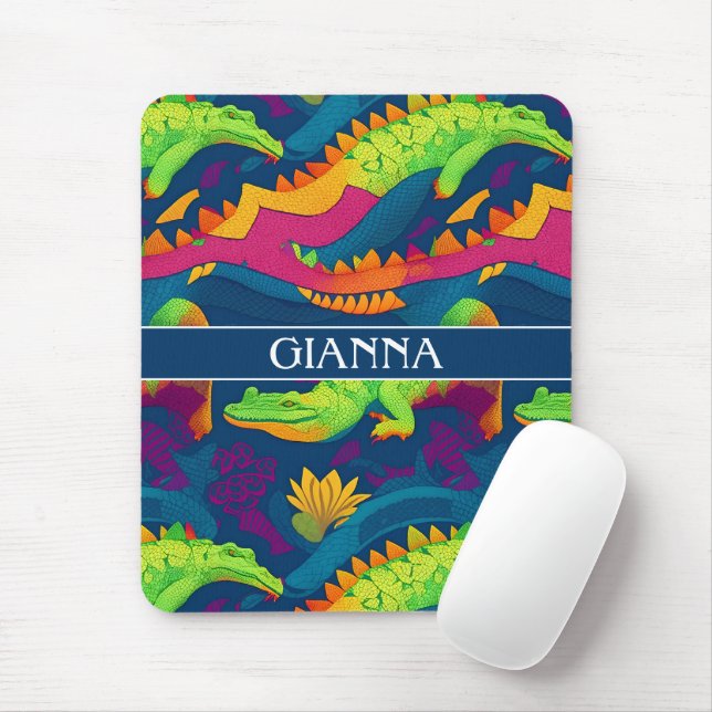Alligator Rainbow Colourful Personalized Pattern Mouse Pad (With Mouse)