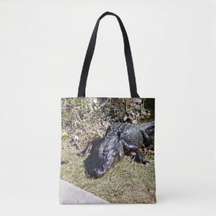 Alligator Resting in Sunlit Everglades Grass Tote Bag