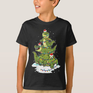 Alligator Santa Christmas Light Tree Design T-Shirt