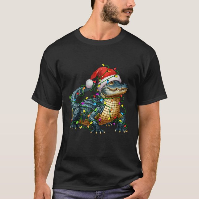 Alligator Santa Christmas Tree Lighting Xmas Funny T-Shirt (Front)