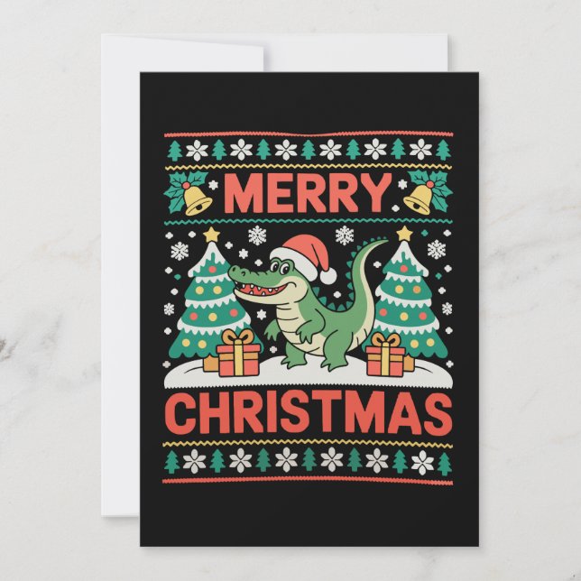 Alligator Santa Hat Ugly Sweater Christmas Tree Invitation (Front)