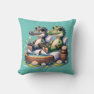 "Alligator Spa Day" Throw Pillow