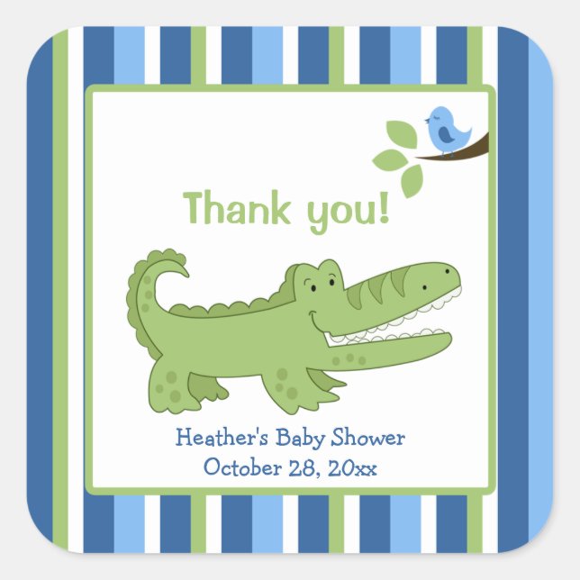 Alligator Square Favour Stickers - Blue/Green (Front)