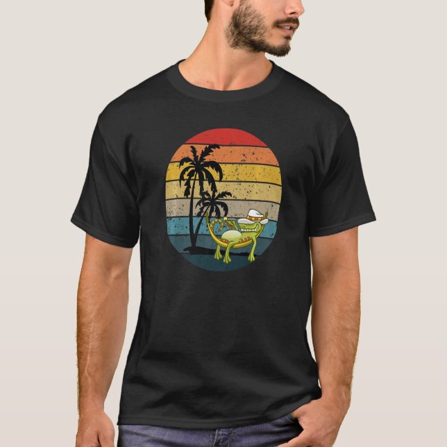Alligator Tanning Retro Sunset Sunbathing T-Shirt (Front)