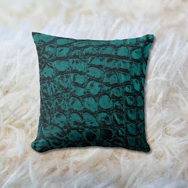 Alligator Teal Faux Leather Throw Pillow (Creator Uploaded)