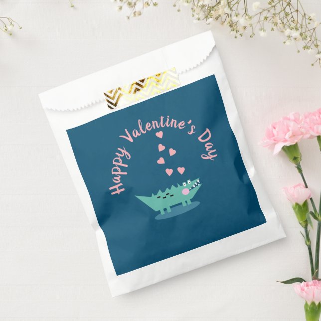 Alligator Valentines Day  Hearts Pink Favour Bag (Sealed)