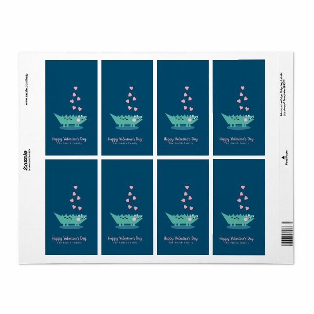 Alligator Valentines Jour Vertical (Feuille entière)