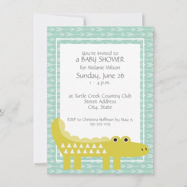 Alligator Vert Bébé Garçon Douche Invitations (Devant)