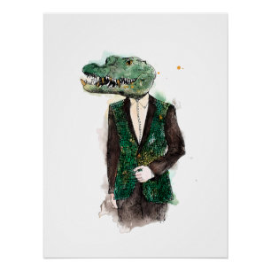Alligator Watercolor Portrait Poster