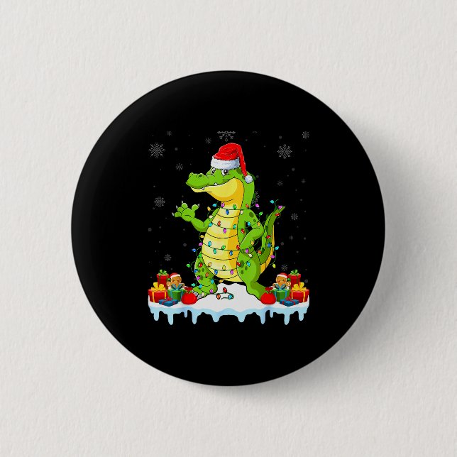 Alligator Wearing Xmas Lights Santa Hat Alligator  2 Inch Round Button (Front)