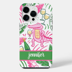 Alligator Wine Pink Green Preppy Personalized Cas iPhone 14 Pro Max Case