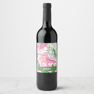 Alligator Wine Pink Green Preppy Personalized Label